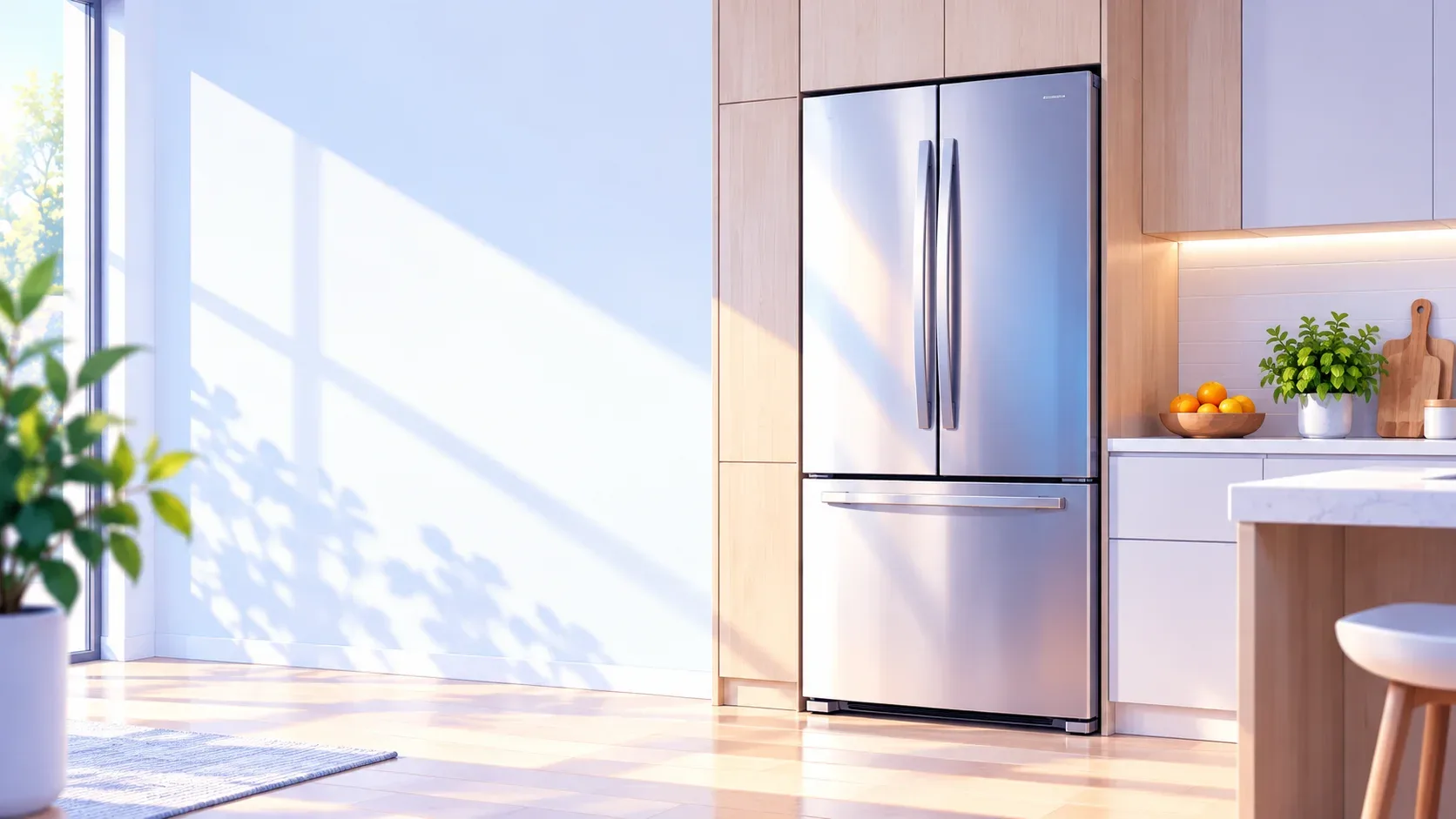 Stainless French-door refrigerator in a bright Barrie, Ontario kitchen